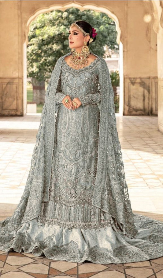 Maria .B -Silver Grey Bridal Lehenga UnStiched