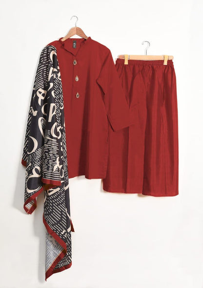 Grip Silk Plain Suit -3 Pcs Stiched-KD03