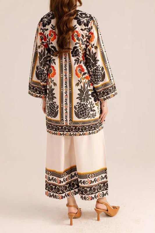 V- Neck Printed Shirt & Trouser 2 Pcs Stiched-KD05