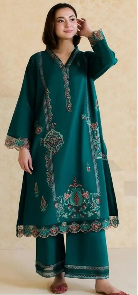 2 Pcs Noory Dhanak Unstitched Embroidered Suit-KS