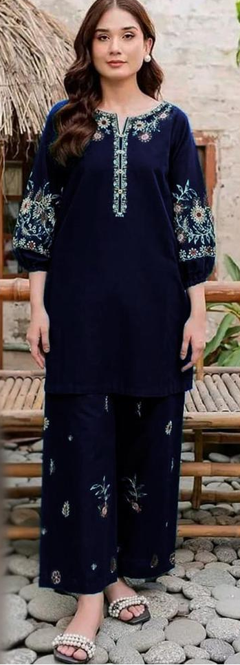2 Pcs  Dhanak Unstitched Embroidered Suit-KS