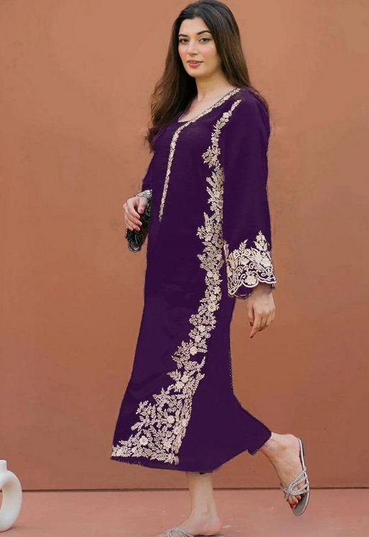 2 Pcs Larabe Dhanak Unstitched Embroidered Suit-KS