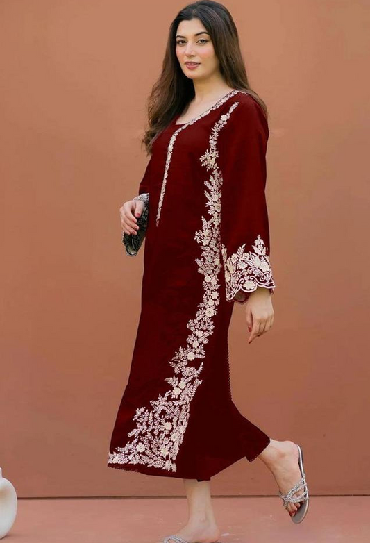 2 Pcs Larabe Dhanak Unstitched Embroidered Suit-KS
