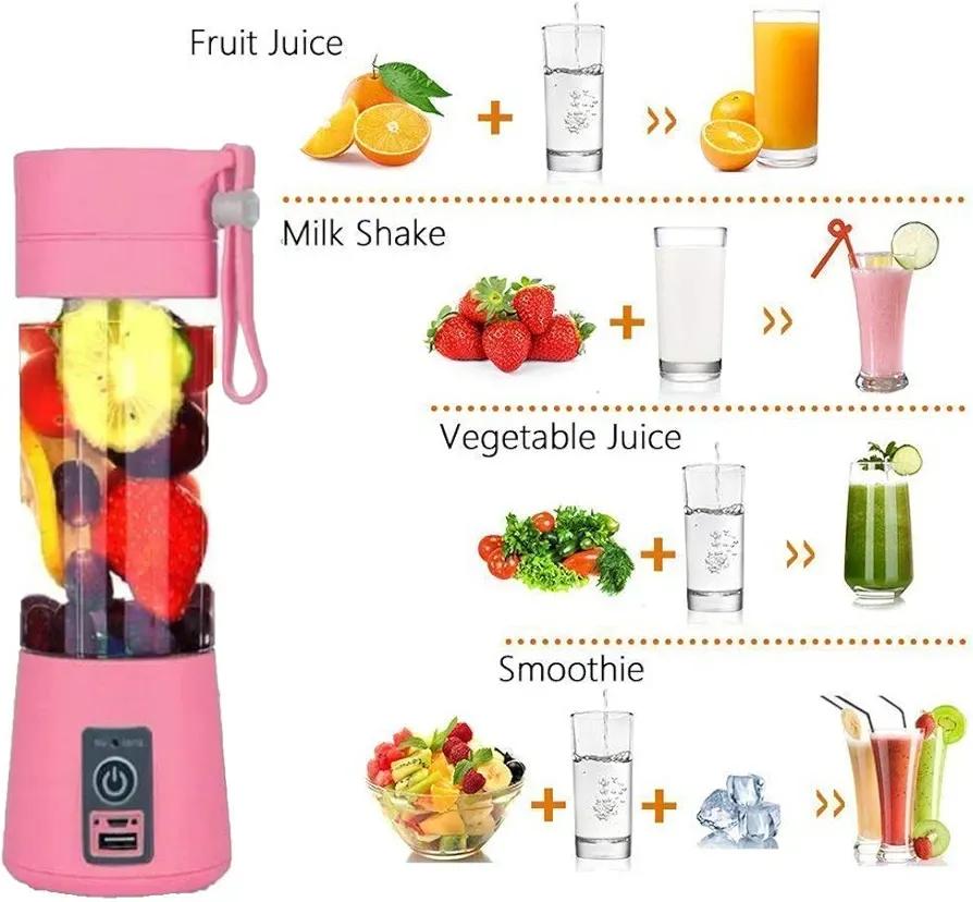 USB Rechargeable Juicer Blender 6 Blades 380ml Portable Electric Smoothie Maker Cup Mini Personal Size Juicer Bottle for Fruits, Shakes, Protein Drinks & Smoothies Travel-Friendly USB Blender Machine for Kitchen & Outdoor Use