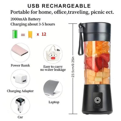 USB Rechargeable Juicer Blender 6 Blades 380ml Portable Electric Smoothie Maker Cup Mini Personal Size Juicer Bottle for Fruits, Shakes, Protein Drinks & Smoothies Travel-Friendly USB Blender Machine for Kitchen & Outdoor Use