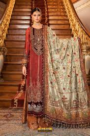 MARIA B - Red chiffon Bridal  UnStiched